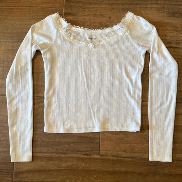 Hollister Tops - Hollister Women's Off-White Ribbed Long Sleeve Top